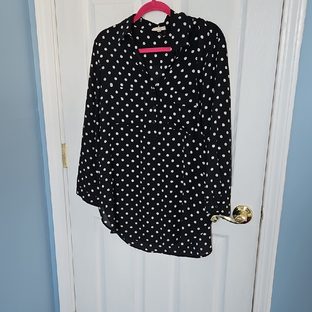 Pleione Black Blouse with White Dots
